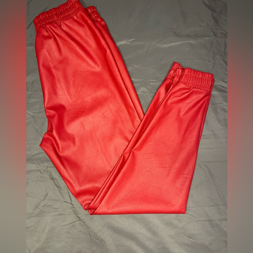 Red Leather Joggers